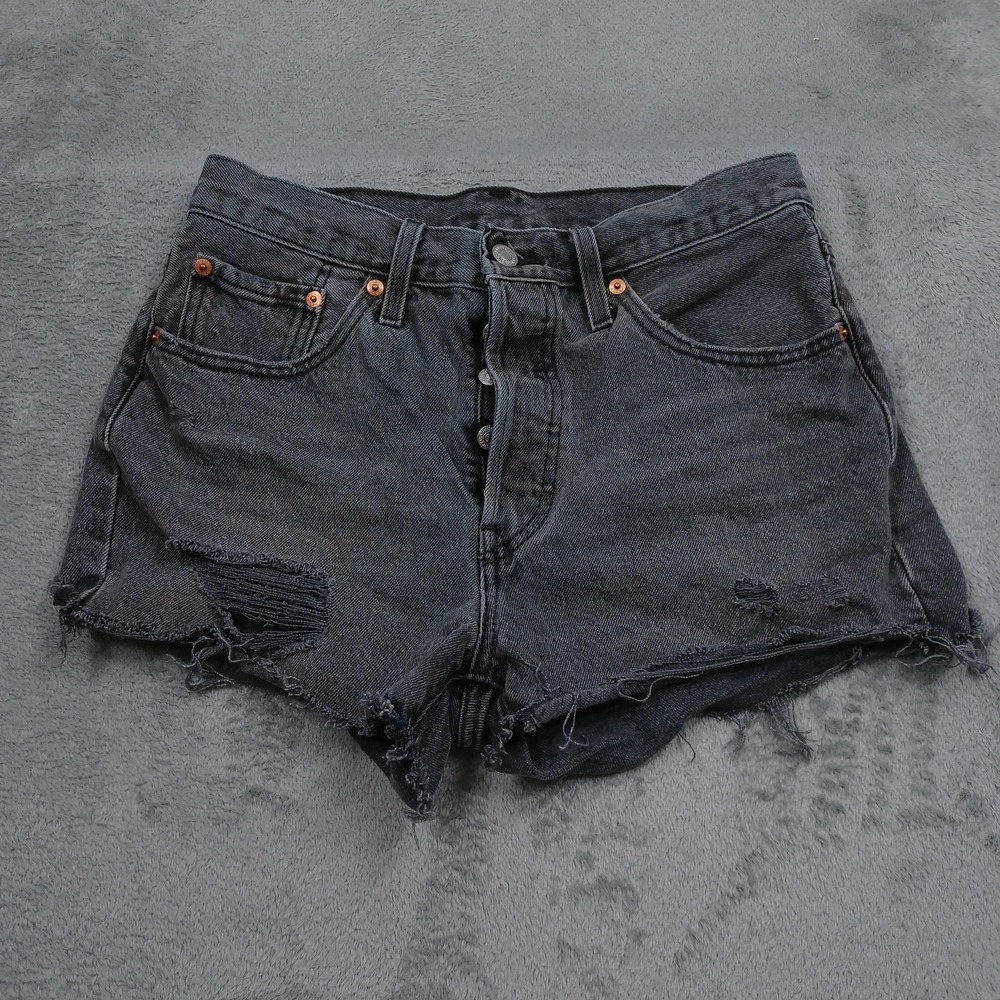 Levis 501 Shorts Womens 28 Black Denim Pockets Casual Modern Cut Off